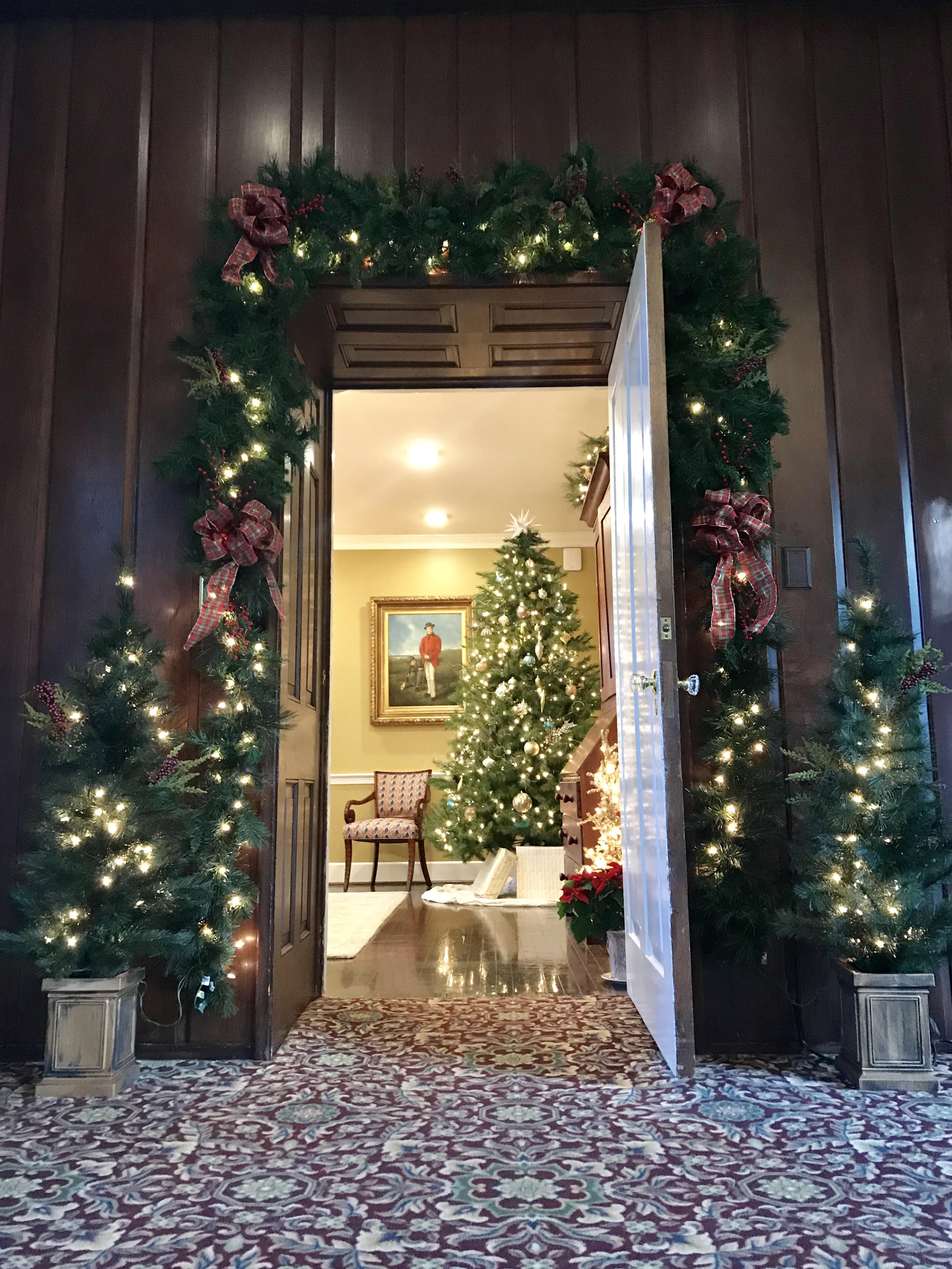 Manor House decorated doorway at Christmas
