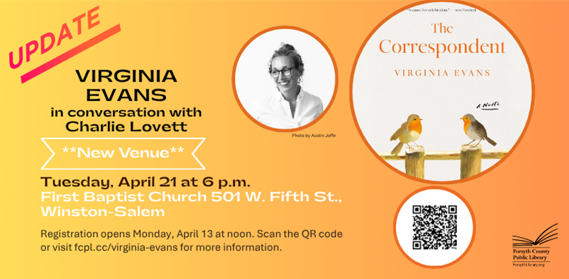 Virginia Evans event moves to larger location; registration re-opens  Mon., April 13