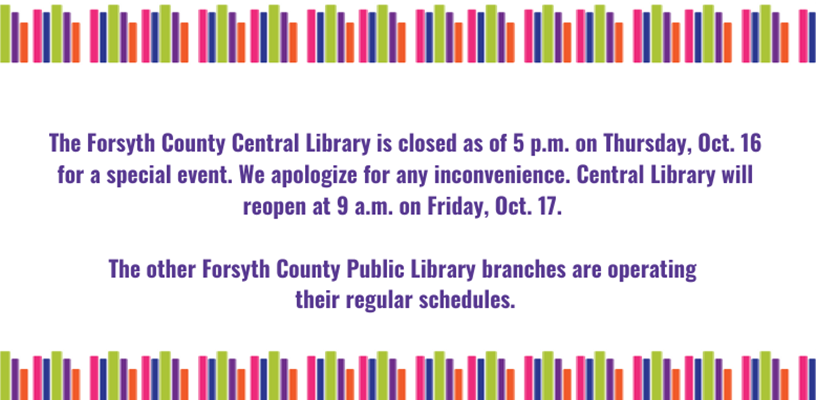Central Library closed as of 5 p.m. Oct. 16