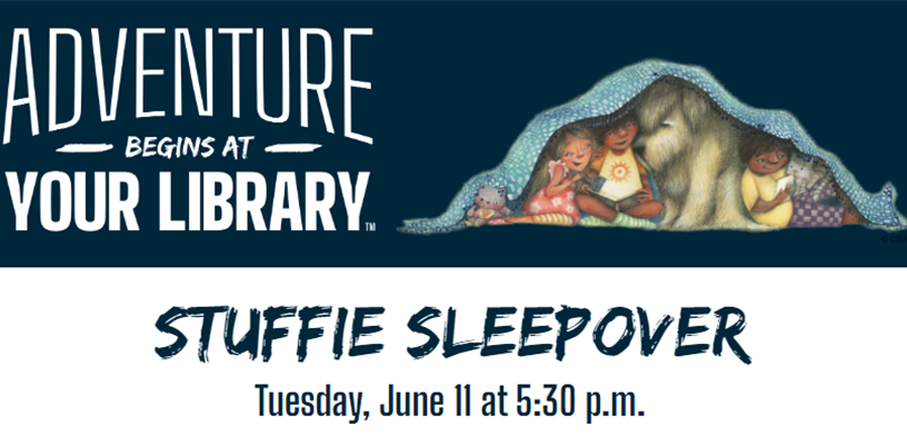Stuffies are taking over the library at our Stuffie Sleepover!
